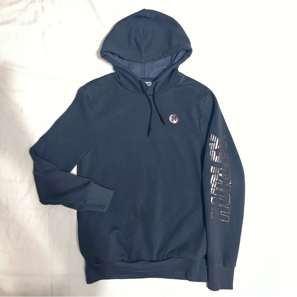 HURLEY Navy Blue Logo Graphic Spell-out Athletic Hoodie Sweatshirt - M